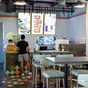 Inside of a modern healthy restaurant from Kcal in Mirdif, Dubai.