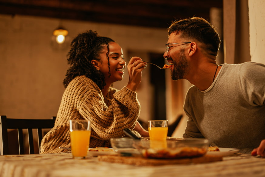 Couple eating before they go to bed