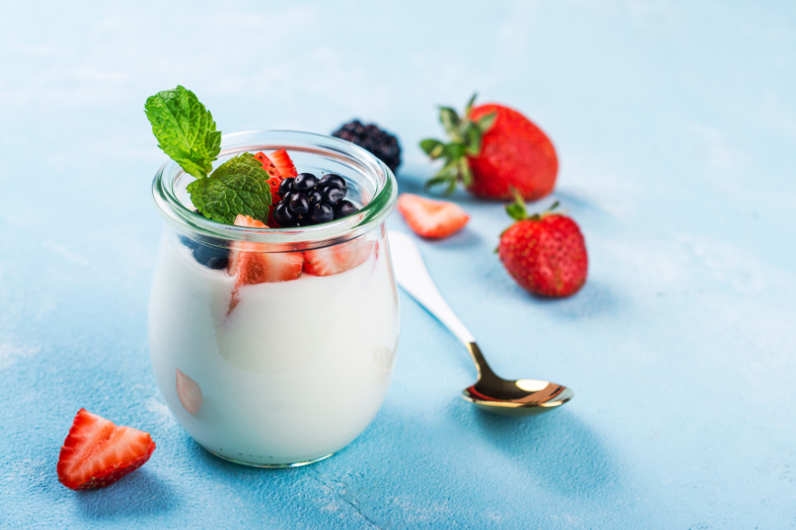 Jar of greek yoghurt with fresh fruit